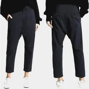 Nili Lotan 2 Paris Pants $345 Drop Crotch Slouchy Cropped Cotton Washed Black